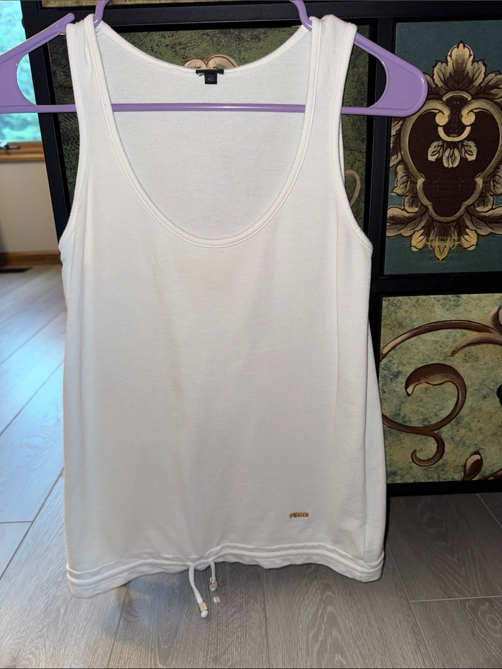 Fendi White Scoop Neck Tank with Drawstring Hem